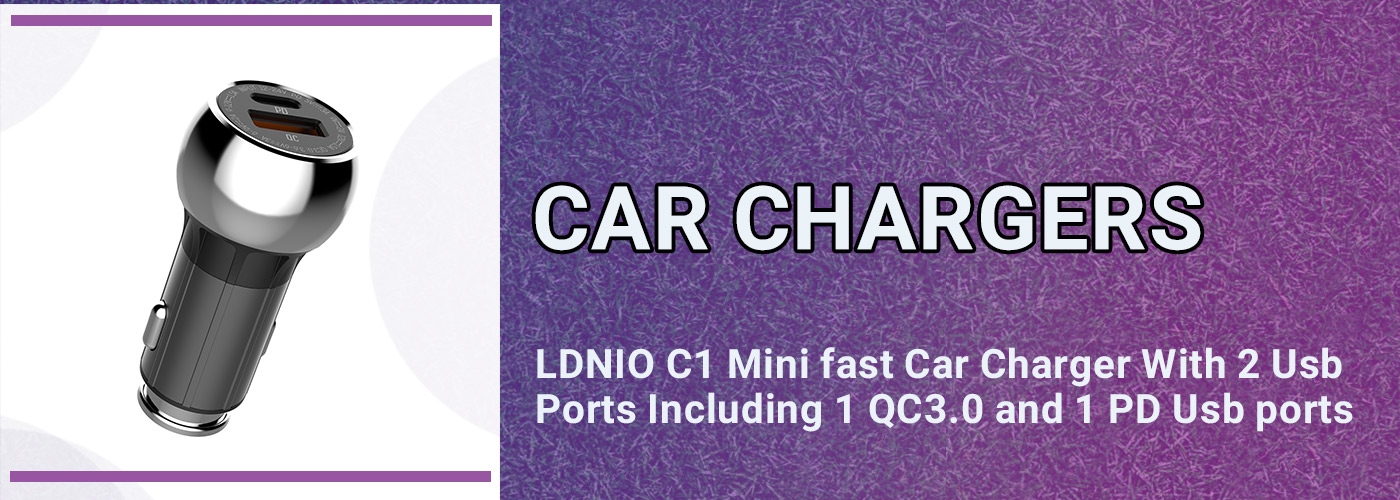 LDNIO C1 Mini fast Car Charger With 2 Usb Ports Including 1 QC3.0 and 1 PD Usb ports